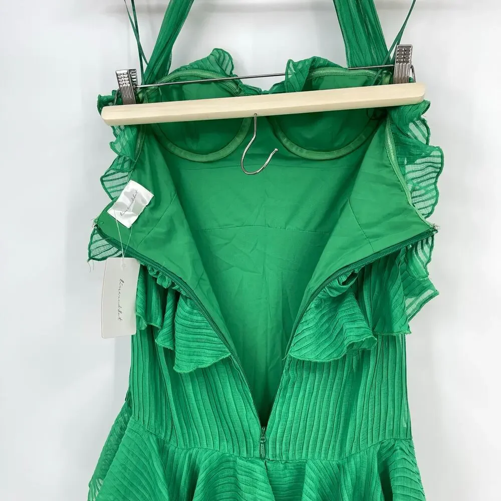Line & Dot | NWT Cari Halter Maxi Dress in Kelly Green Tiered Pleated Halter XS - Picture 9 of 14